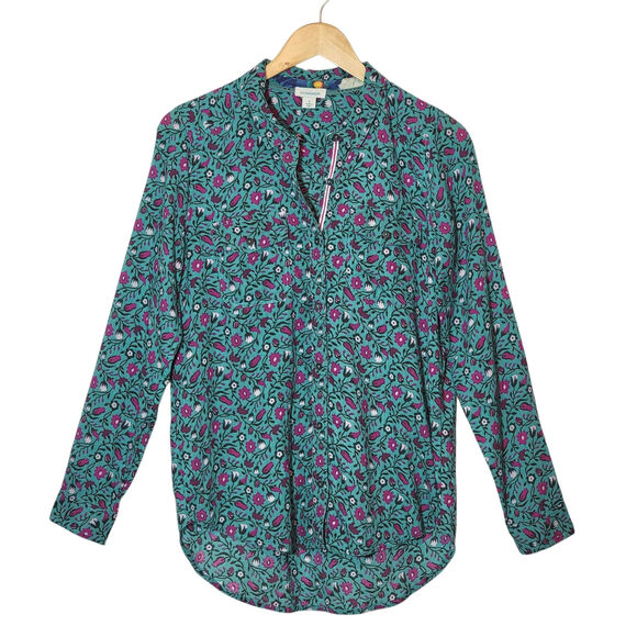 Sundance Floral Joy Button Down Shirt Long Sleeve Blue Purple Green Boho Size S - Picture 1 of 15